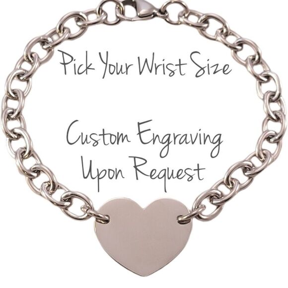 New Silver Heart ID Chunky Chain Bracelet - Picture 1 of 4
